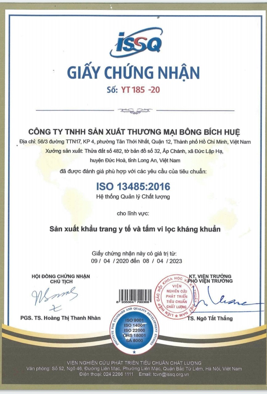 CHỨNG NHẬN ISO 13485:2016