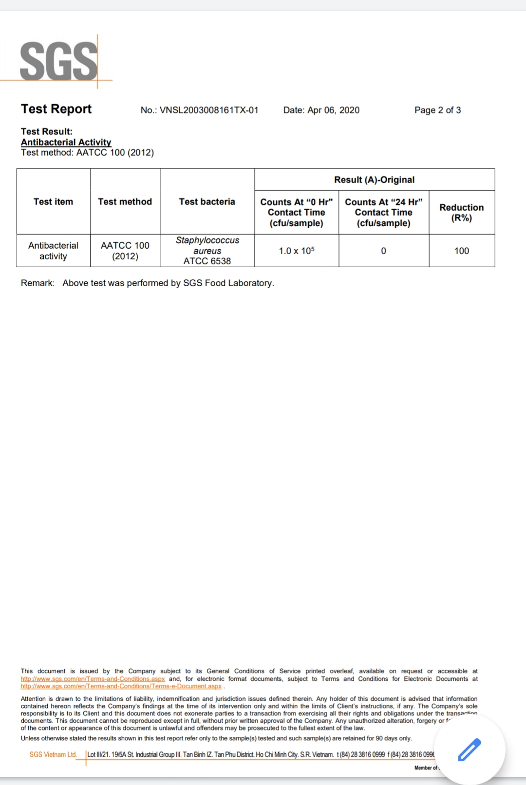 TEST REPORT ANTI BACTERIAL